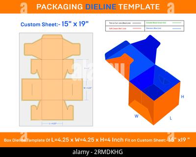 4.25x4.25x4 inch 250 Gram Standard Cake Box Die line Template Stock Vector
