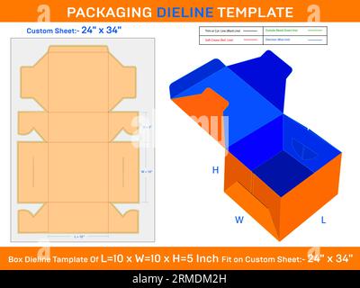 10x10x5 inch 1000 Gram Standard Cake Box Die line Template Stock Vector