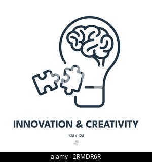 Innovation and Creativity Icon. Brain, Intelligence, Inspiration. Editable Stroke. Simple Vector Icon Stock Vector