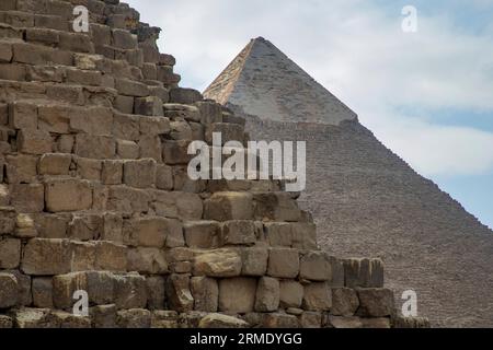 Close up view of a Pyramid wall at the Great Pyramids of Giza Stock Photo