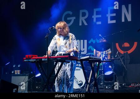 Welsh band SISTER WIVES play at Green Man Festival in Wales, UK, August 2023. Photo: Rob Watkins Stock Photo