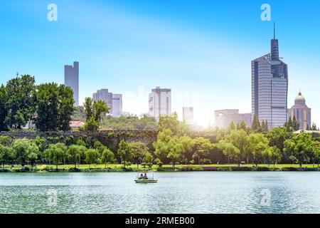Nanjing Cityscape, China, Xuanwu Lake Financial District. Stock Photo