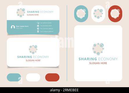 Sharing economy logo design with editable slogan. Branding book and business card template. Stock Vector