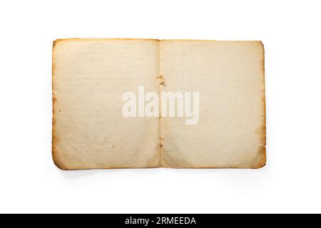 Very old, opened math notebook pages, paper texture isolated on white Stock Photo