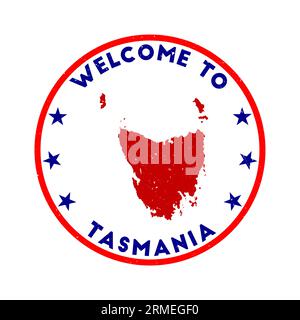 Welcome to Tasmania stamp. Grunge island round stamp with texture in Midnight in Tokyo color theme. Vintage style geometric Tasmania seal. Awesome vec Stock Vector