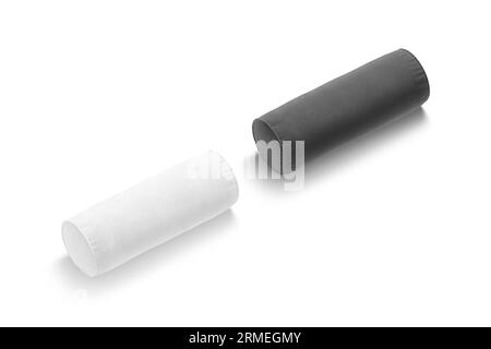 Blank black and white bolster pillow mockup, side view Stock Photo