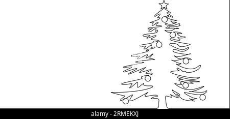continuous single line drawing of christmas tree, line art vector illustration Stock Vector
