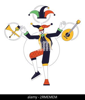 Jester person archetype flat line concept vector hero illustration Stock Vector