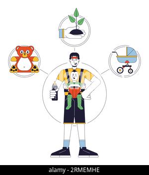 Caregiver person archetype flat line concept vector hero illustration Stock Vector