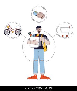Everyman person archetype flat line concept vector hero illustration Stock Vector