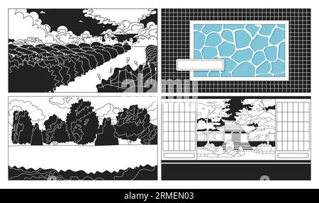 Lo fi design bw cute kawaii lo fi backgrounds Stock Vector