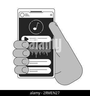 Holding smartphone bw concept vector spot illustration Stock Vector