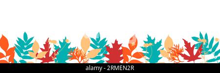 Autumn leaves border. Horizontal botanical decor, nature banner. Flat graphic vector illustration isolated on white background. Vector illustration Stock Vector