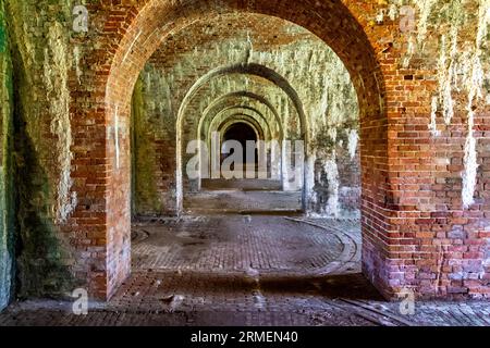 The iconic Fort Morgan State Historic Site brick tunnel in Baldwin County, Alabama Stock Photo