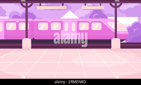 Platform train station cute kawaii lo fi background Stock Vector