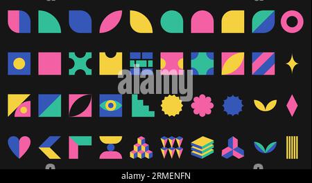 Set of abstract geometric shapes. Inspired by brutalism, Swiss minimalism, Bauhaus. Simple design elements for packaging. Bright Color vector design e Stock Vector