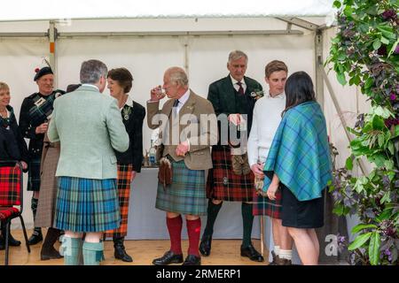 26 August 2023. Lonach Highland Games,Aberdeenshire,Scotland. This is King Charles III at Lonach Highland Games and Gathering. Stock Photo