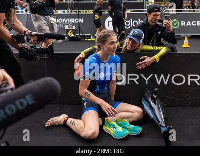 Kate Waugh after the women's race during the 2023 Super League Triathlon Championship Series in London. Picture date: Sunday August 27, 2023. Stock Photo
