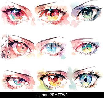 Anime eyes set watercolor in japanese style on white background Stock  Vector Image & Art - Alamy