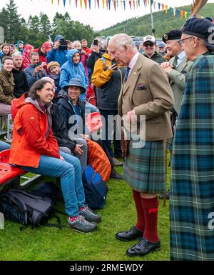 26 August 2023. Lonach Highland Games,Aberdeenshire,Scotland. This is King Charles III at Lonach Highland Games and Gathering. Stock Photo