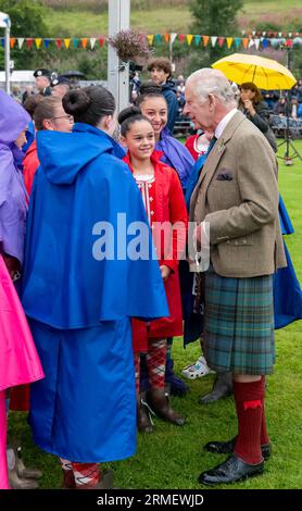 26 August 2023. Lonach Highland Games,Aberdeenshire,Scotland. This is King Charles III at Lonach Highland Games and Gathering. Stock Photo