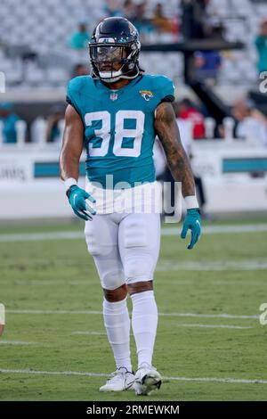 Jacksonville Jaguars running back Qadree Ollison (38) is seen during the  second half of an NFL football game against the Dallas Cowboys, Saturday,  Aug. 12, 2023, in Arlington, Texas. Jacksonville won 28-23. (