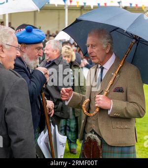 26 August 2023. Lonach Highland Games,Aberdeenshire,Scotland. This is King Charles III at Lonach Highland Games and Gathering. Stock Photo