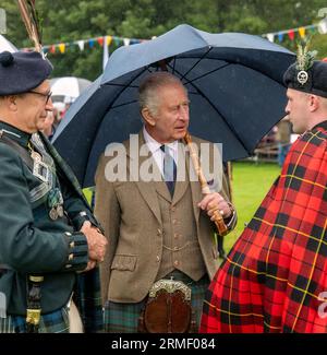 26 August 2023. Lonach Highland Games,Aberdeenshire,Scotland. This is King Charles III at Lonach Highland Games and Gathering. Stock Photo