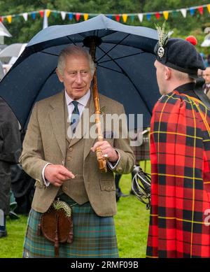 26 August 2023. Lonach Highland Games,Aberdeenshire,Scotland. This is King Charles III at Lonach Highland Games and Gathering. Stock Photo