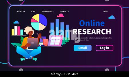 student girl analyzing statistic data on digital screen online research e-learning distance education concept horizontal Stock Vector