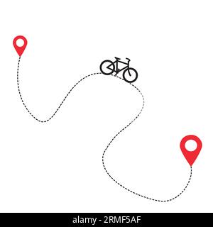 A trace with a bycicle and location marks on a white background with copy space Stock Vector