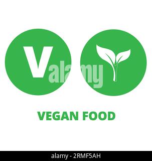 Green vegan food seals on a white background with copy space Stock Vector