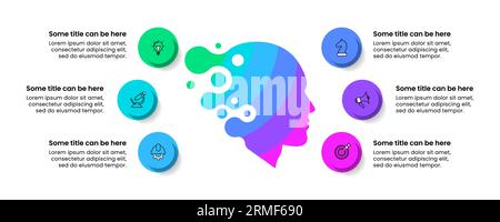 Infographic template with icons and 6 options or steps. Abstract human head. Can be used for workflow layout, diagram, banner, webdesign. Vector illus Stock Vector