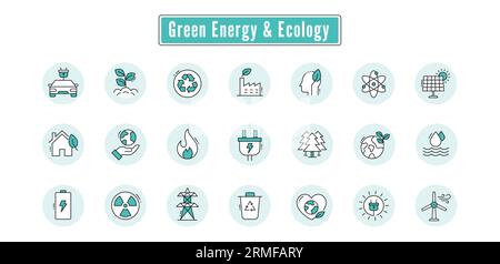Green Energy Icons: Renewable, Sustainable, and Eco-Friendly. Stock Vector