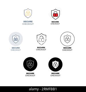 Secure checkout process, Safe and protected payment, Trusted online transaction, Reliable payment security, Encrypted payment gateway, Secure payment. Stock Vector
