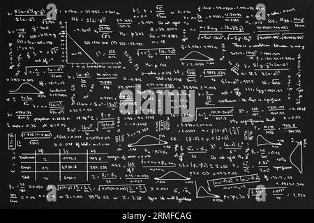 Maths blackboard with science formulas. Algebra, mathematics and physics functions on chalkboard, school education background Stock Photo