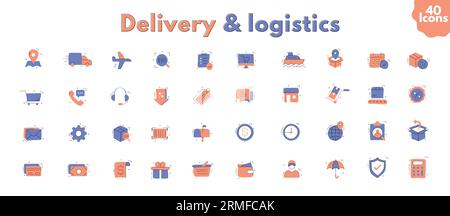Set of 40 Delivery and logistics web icons Stock Vector