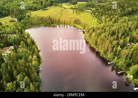 Scenic aerial view of Helgtrask lake in Sipoonkorpi national park of Finland Stock Photo