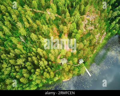 Scenic aerial view of Helgtrask lake in Sipoonkorpi national park of Finland Stock Photo