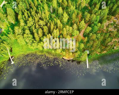 Scenic aerial view of Helgtrask lake in Sipoonkorpi national park of Finland Stock Photo