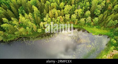 Scenic aerial view of Helgtrask lake in Sipoonkorpi national park of Finland Stock Photo