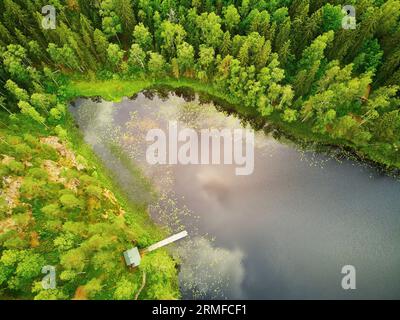 Scenic aerial view of Helgtrask lake in Sipoonkorpi national park of Finland Stock Photo