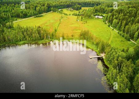 Scenic aerial view of Helgtrask lake in Sipoonkorpi national park of Finland Stock Photo