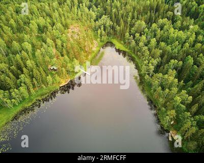 Scenic aerial view of Helgtrask lake in Sipoonkorpi national park of Finland Stock Photo