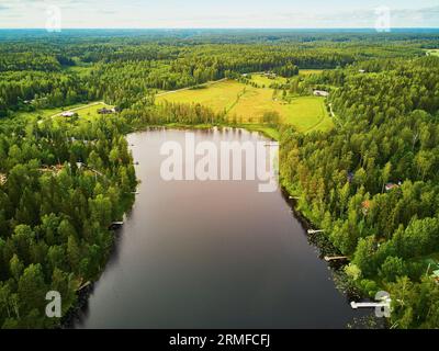 Scenic aerial view of Helgtrask lake in Sipoonkorpi national park of Finland Stock Photo