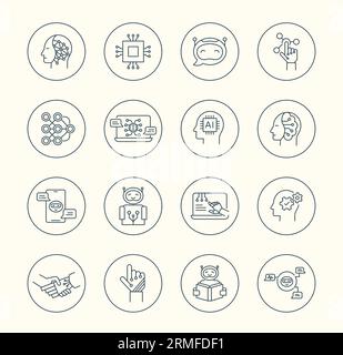Artificial Intelligence line icons. AI thin line icons. Robotics vector icons. Editable Stroke. Stock Vector