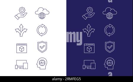 Cloud Computing Icons. Cloud-based Software symbols. Cloud Computing Services Icons. Vector Editable Icons. Stock Vector