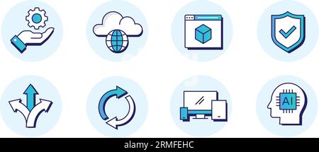Cloud Computing Icons. Cloud-based Software symbols. Cloud Computing Services Icons. Vector Editable Icons. Stock Vector