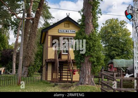 Bressingham, Norfolk, UK – August 21 2023. Traditional wooden signal house on a rural railway line Stock Photo