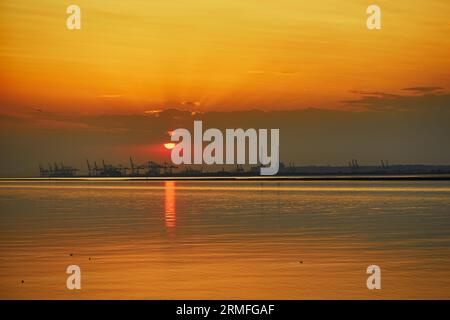 Amazing sunset over the Seine estuary near Le Havre in Normandy, Northern France Stock Photo